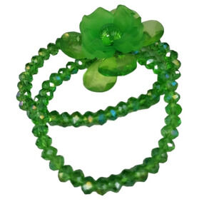 Lucite Flower Green Faceted Transparent Grass Rondelle Bracelet